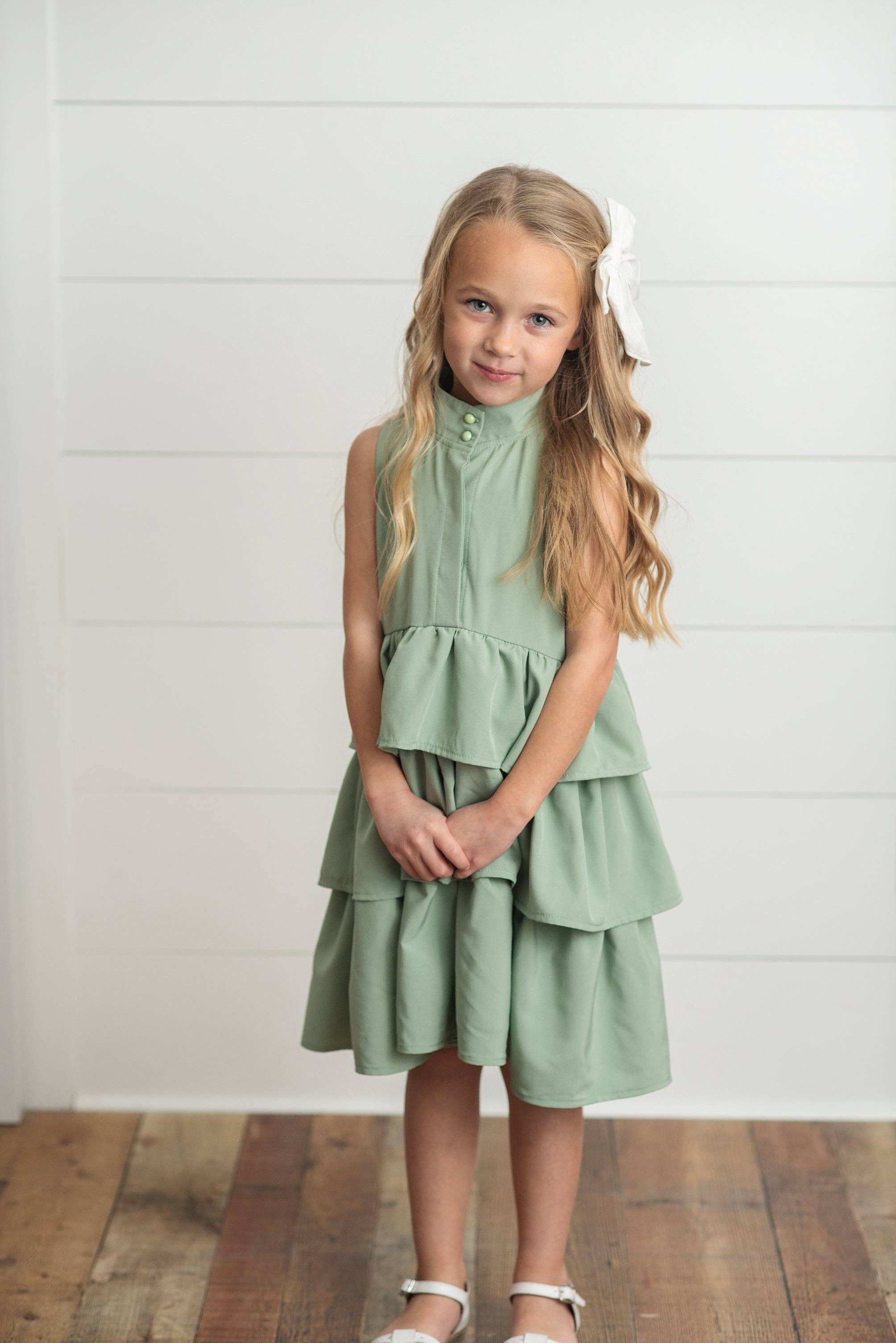 Oopsie Daisy - Wholesale Dress - Kids - Girls Mint Ruffle Layered High Neck Summer Dress1