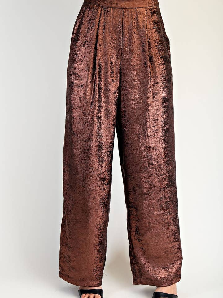 Shimmer Woven Pleated Pants with Back Elastic for wholesale by Edit by Nine