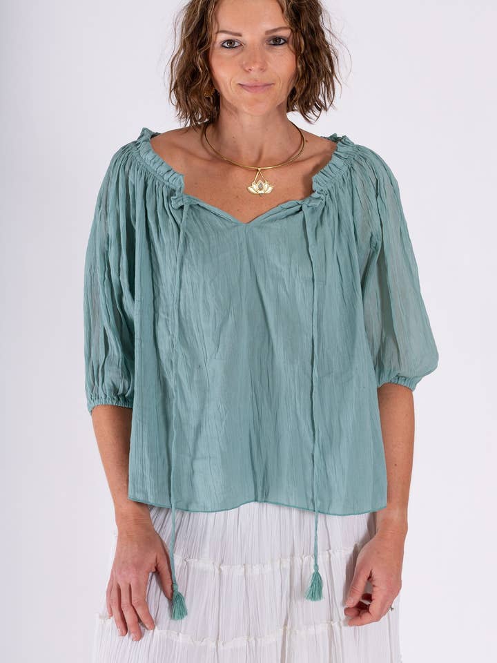 Ombak Designs - Wholesale Blouse – Women’s - BOHO CHEESECLOTH COTTON GYPSY TOP4