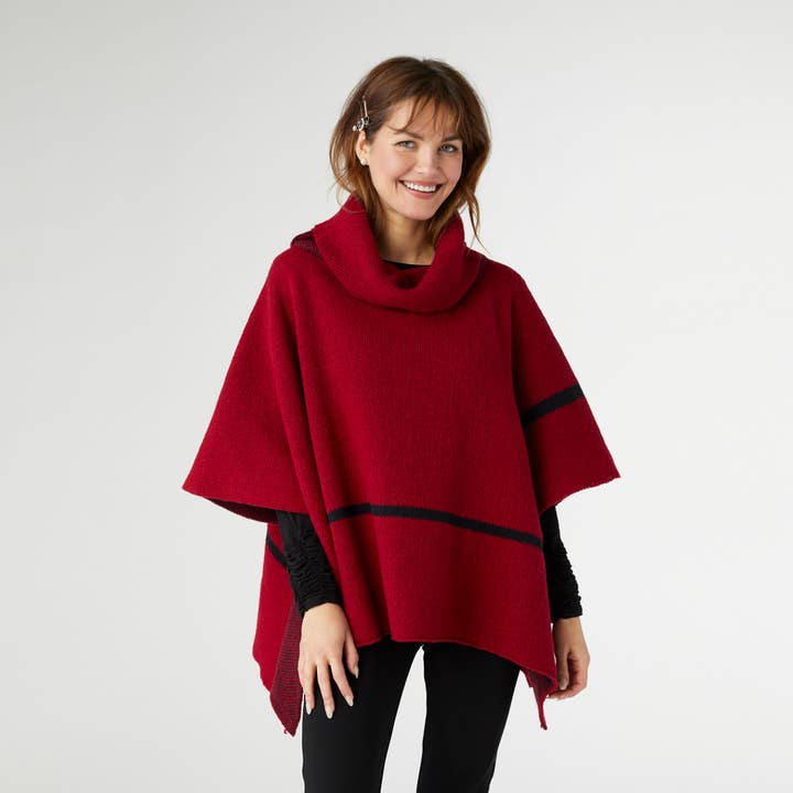 Red Sheldon Cowl Neck Poncho for wholesale on Faire
