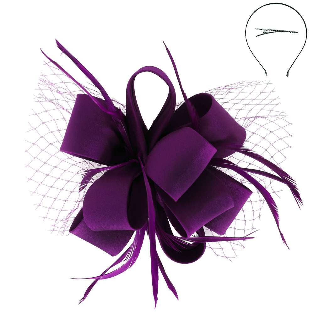anbfashion - Wholesale Fascinator Hat - Women's - Feathered Loopy Bow Sinamay Fascinator H2937FU9