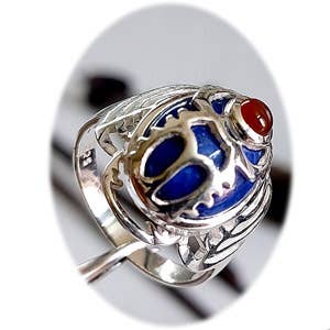 Crystal Earth Sterling - Wholesale Cocktail/Statement Ring - Life & The Egyptian Scarob Inspired - Lapis & Carnelian