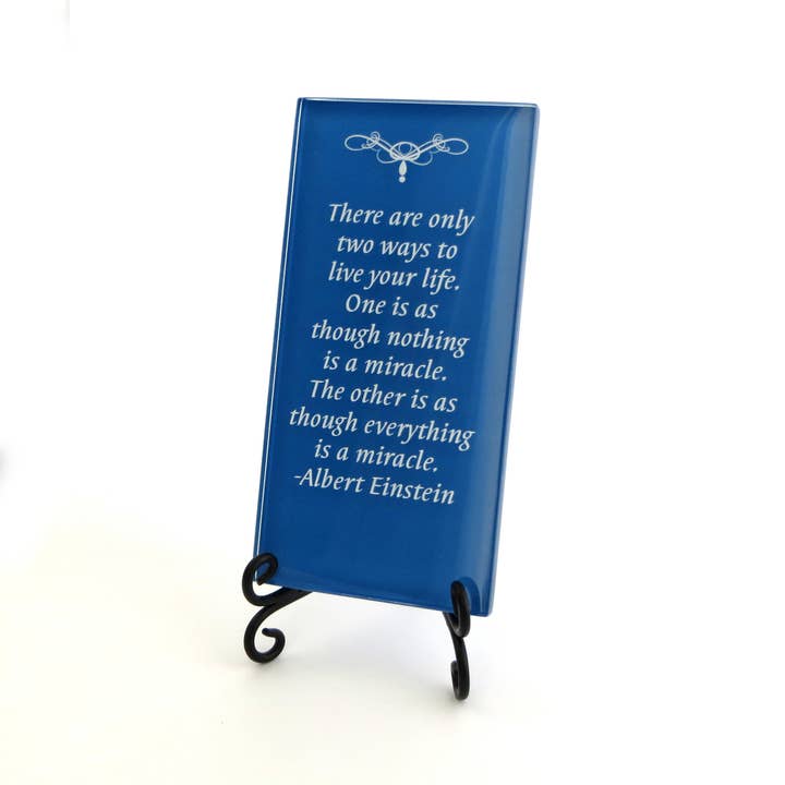 Lifeforce Glass, Inc. - Wholesale Desk/Tabletop Sign - Inspirational Glass Plaque- Einstein Quote