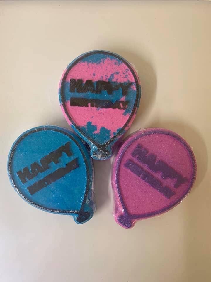 Happy birthday balloon bath bomb for wholesale by Soaps n Dreams