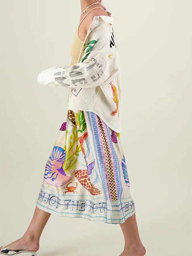 Multi Vestido falda satinada Boho con estampado JRM084 de venta al por mayor en Faire2