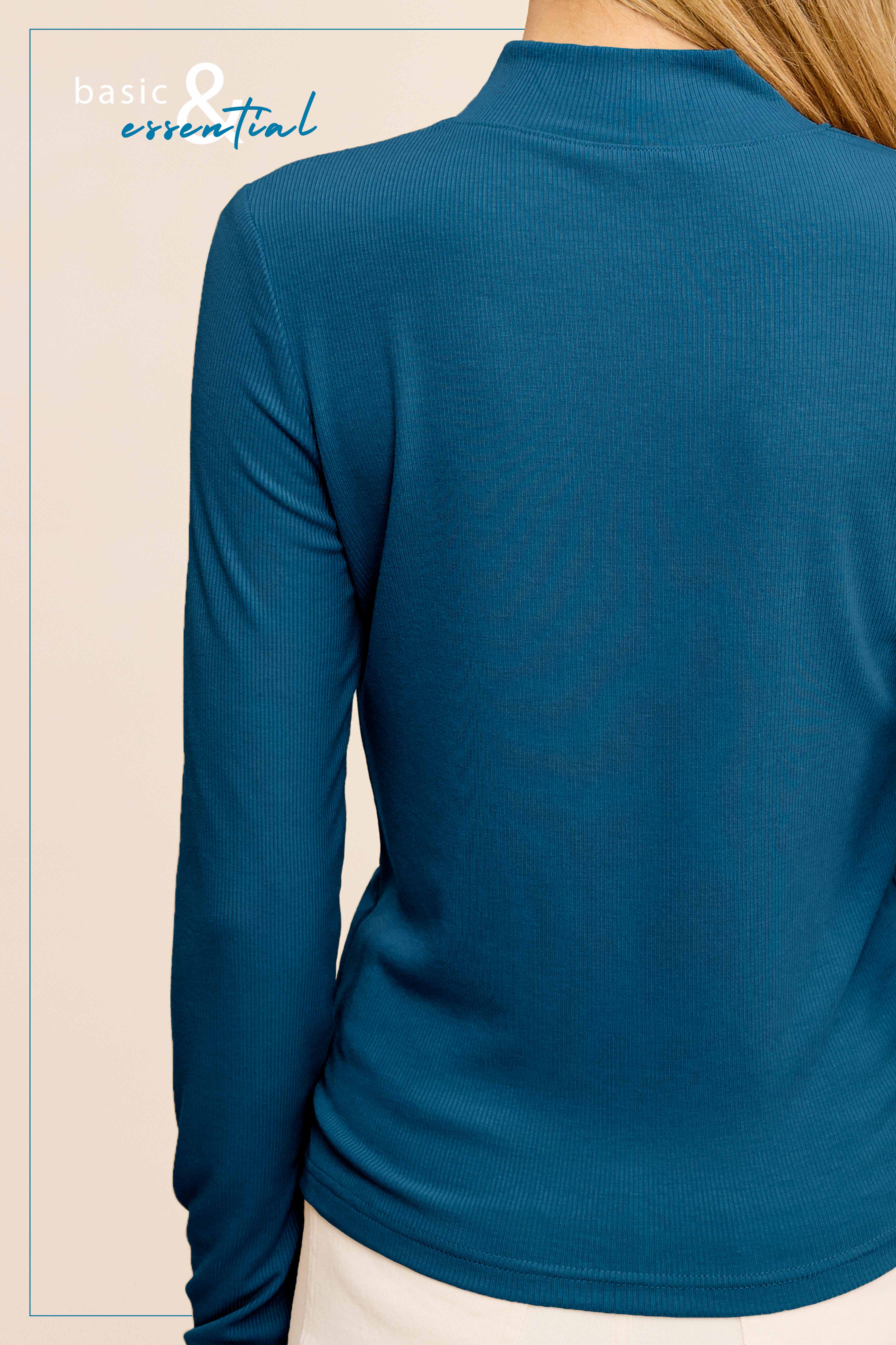 La Miel - Wholesale Gebreide top - Dames - MCT7699-Elastische geribbelde basistop met lange mouwen en ronde hals2