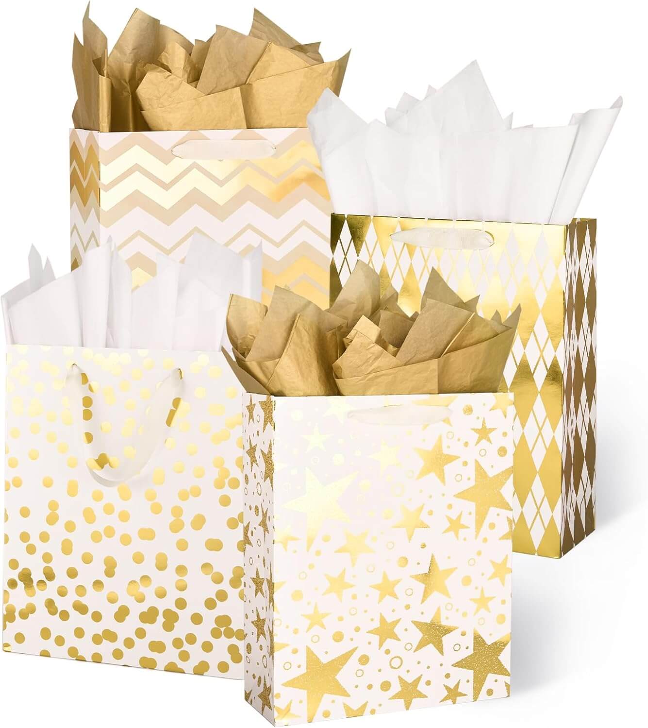 Posh Paper - Vente Set de pochettes cadeaux - Sacs-cadeaux en papier métallisé doré en vrac avec papier de soie blanc, lot de 125