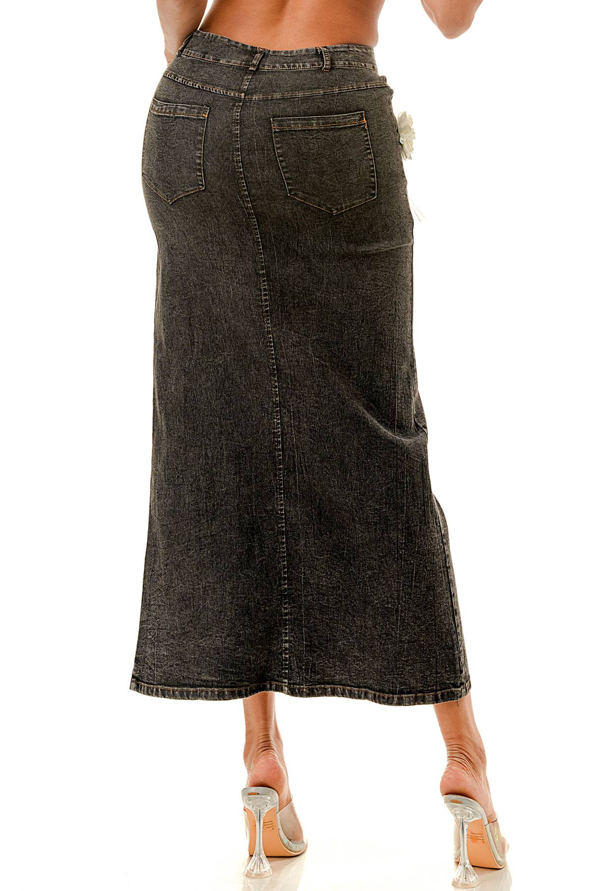 SALT – Großhandel Rock – Damen – (SK3967) No.5 verziertes Jeans-Midirock in 3 Farben5