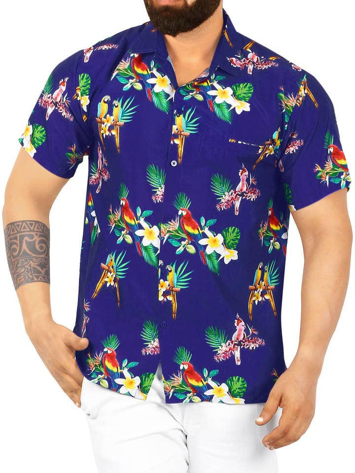Camisa hawaiana Tropical Parrots para hombre para venta al por mayor de Happy Bay / La Leela