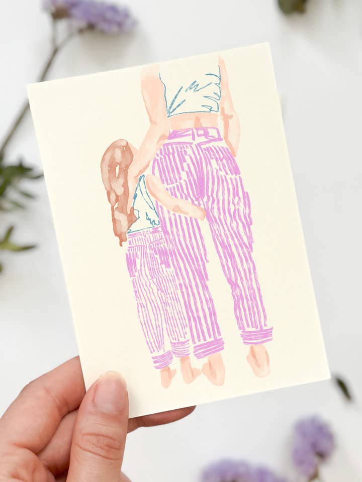 Carte postale maman - mère avec fille en papier naturel pour la vente par MiniDei