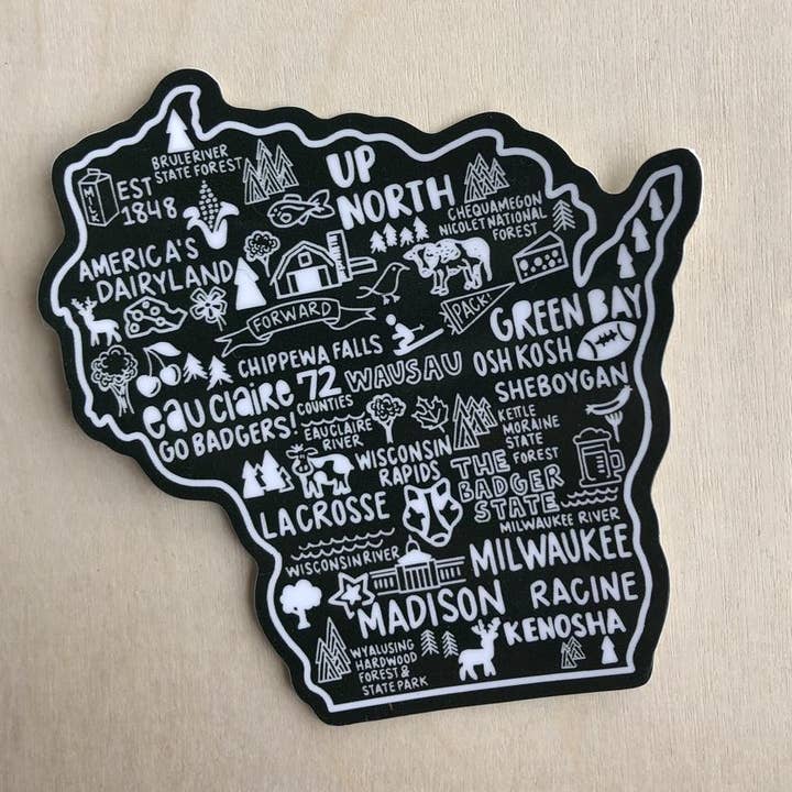Whereabouts Shop - Vente Autocollant - Autocollant carte du Wisconsin1