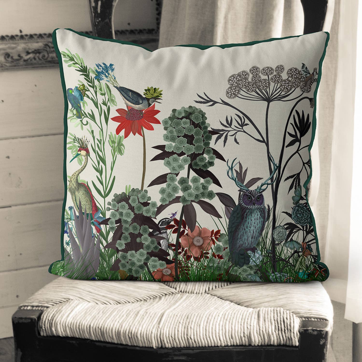 FabFunky Ltd - Wholesale Throw/Decorative Pillow - Wildflower Bloom, Owl, Botanical pillow or garden cushion1