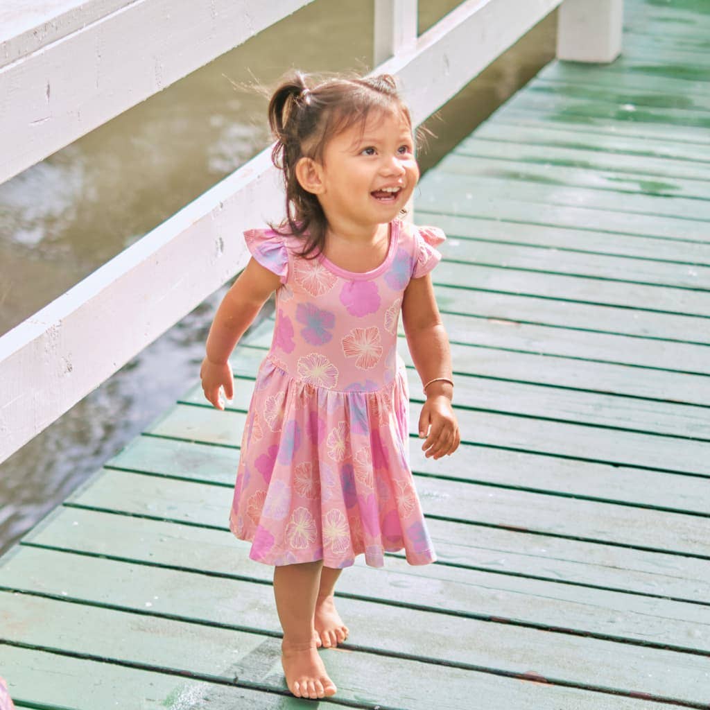 Coco Moon - Wholesale Dress - Kids - Seaflower Bamboo Flutter Sleeve Dress1