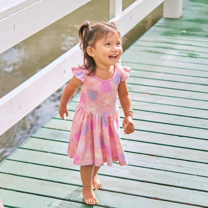 Coco Moon - Wholesale Dress - Kids - Seaflower Bamboo Flutter Sleeve Dress1