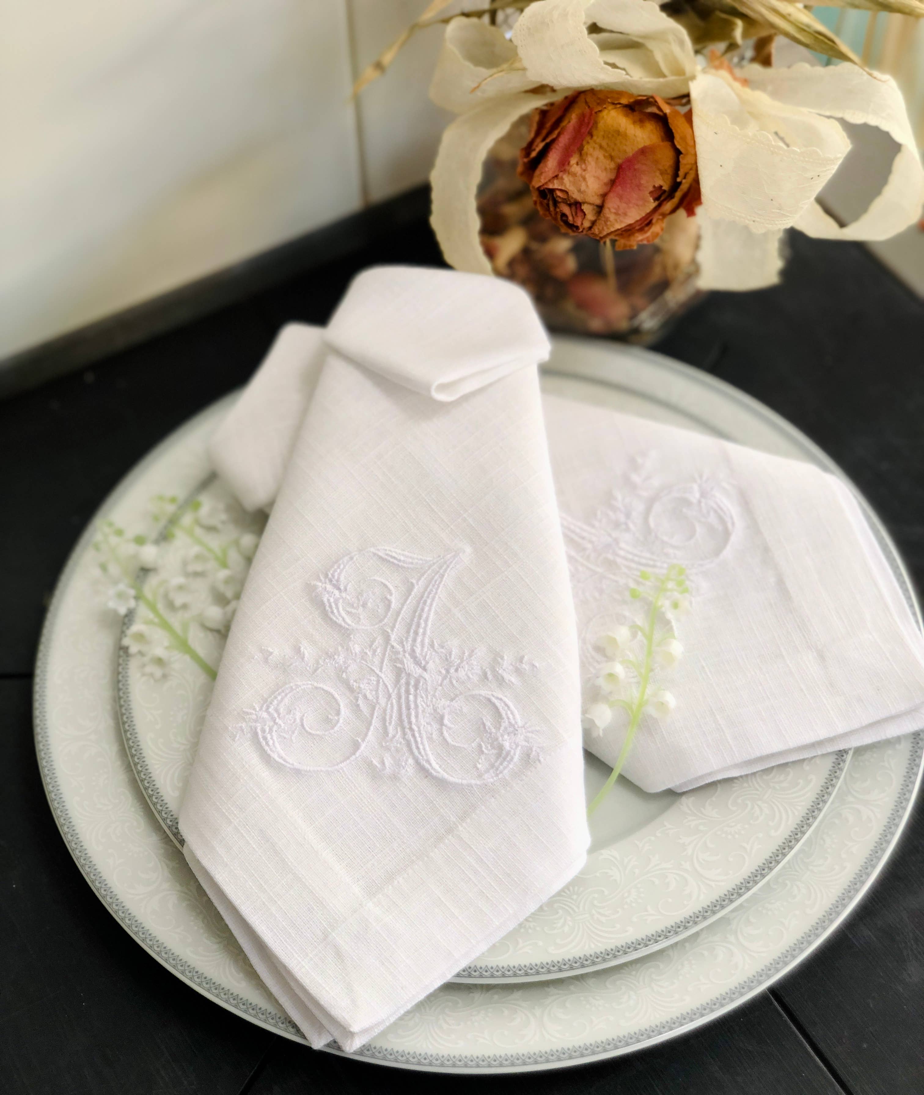 Belle Linen – Guardanapo e pano de jantar por atacado – Guardanapo de Jantar de Linho Vintage Bordado com Monograma5