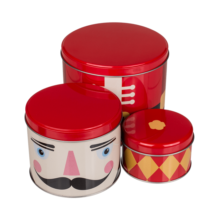 Out of the blue KG – Großhandel Weihnachtsschmuck – Metall-Dose mit Weihnachtsfiguren, 3er-Set in 2 Designs, sortiert3