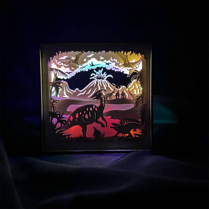Squirrel Tacos Papercuts – wholesale Bookend – Lightbox - Dinosaurs and Lava Fields multicolor night light3