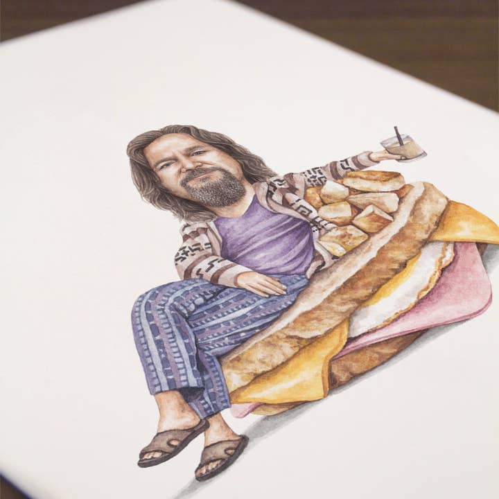 Celebs on Sandwiches - Wholesale Art Print - The Dude - The Big Lebowski - Watercolor Print