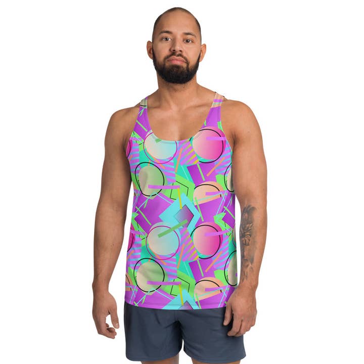 Patterned Men's Tank Top Sports Vest | 80s Memphis Festival for wholesale by BillingtonPix