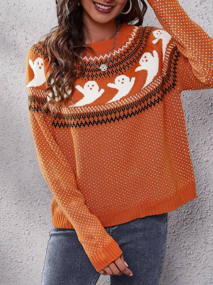 Gruseliger Halloween-Strickpullover im Vintage-Stil mit Tupfen für den Großhandel von HIDDENBRAND
