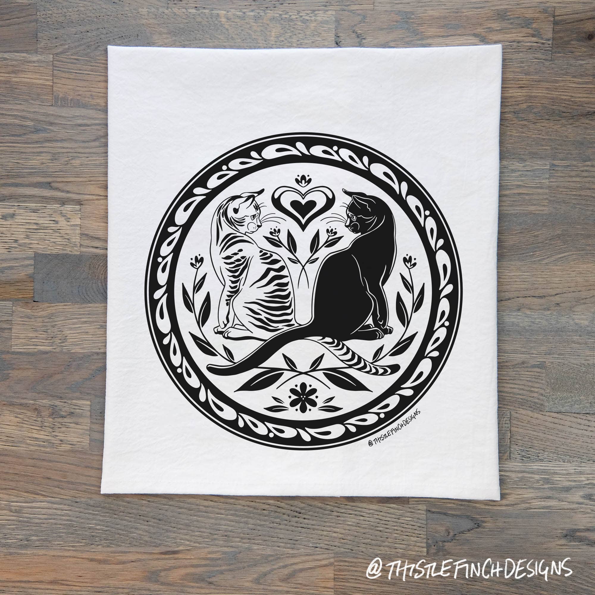 Thistle Finch Designs - Wholesale Tea Towel - House Cat Hex Sign Tea Towel2