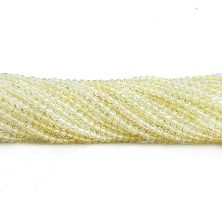 2mm Lemon Quartz Microfaceted Round Beads 12 inch 140 pieces for wholesale by The Bead Traders