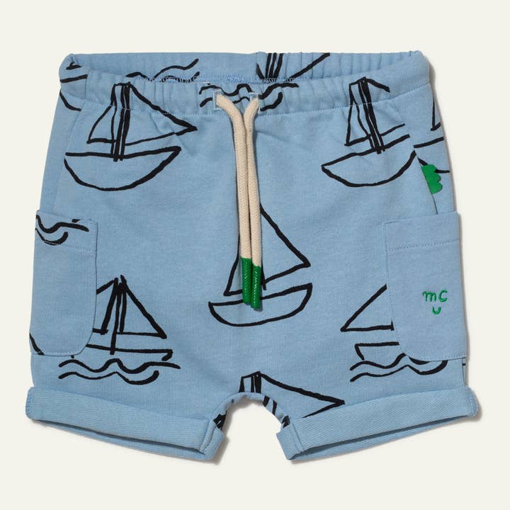 Recycled Cotton Sailboat Print Baby Short for wholesale by Mon Coeur