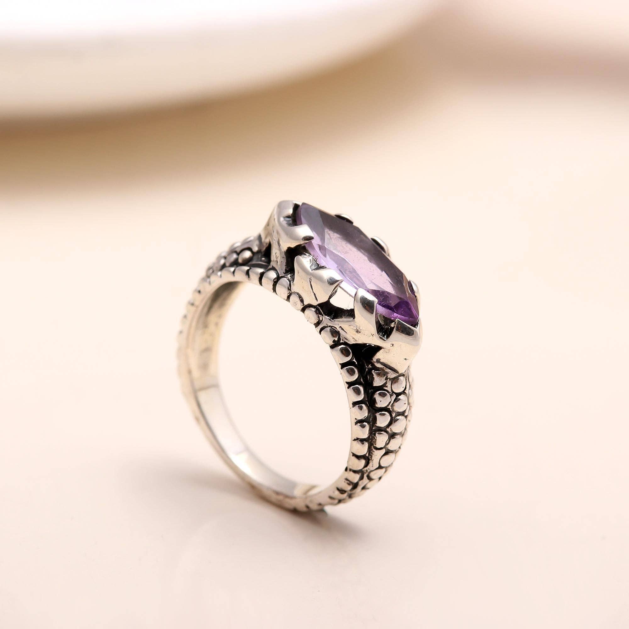 AG 925 JEWELLERY – wholesale Cocktail/statement ring – 925 Silver Amethyst Textured Band Ring3