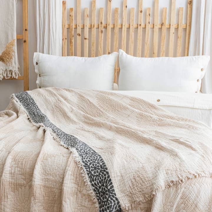 TurkanHome – Engroshandel Sengetæppe – Crane Muslin sengetæppe kingsize, voksen størrelse muslin, beige0