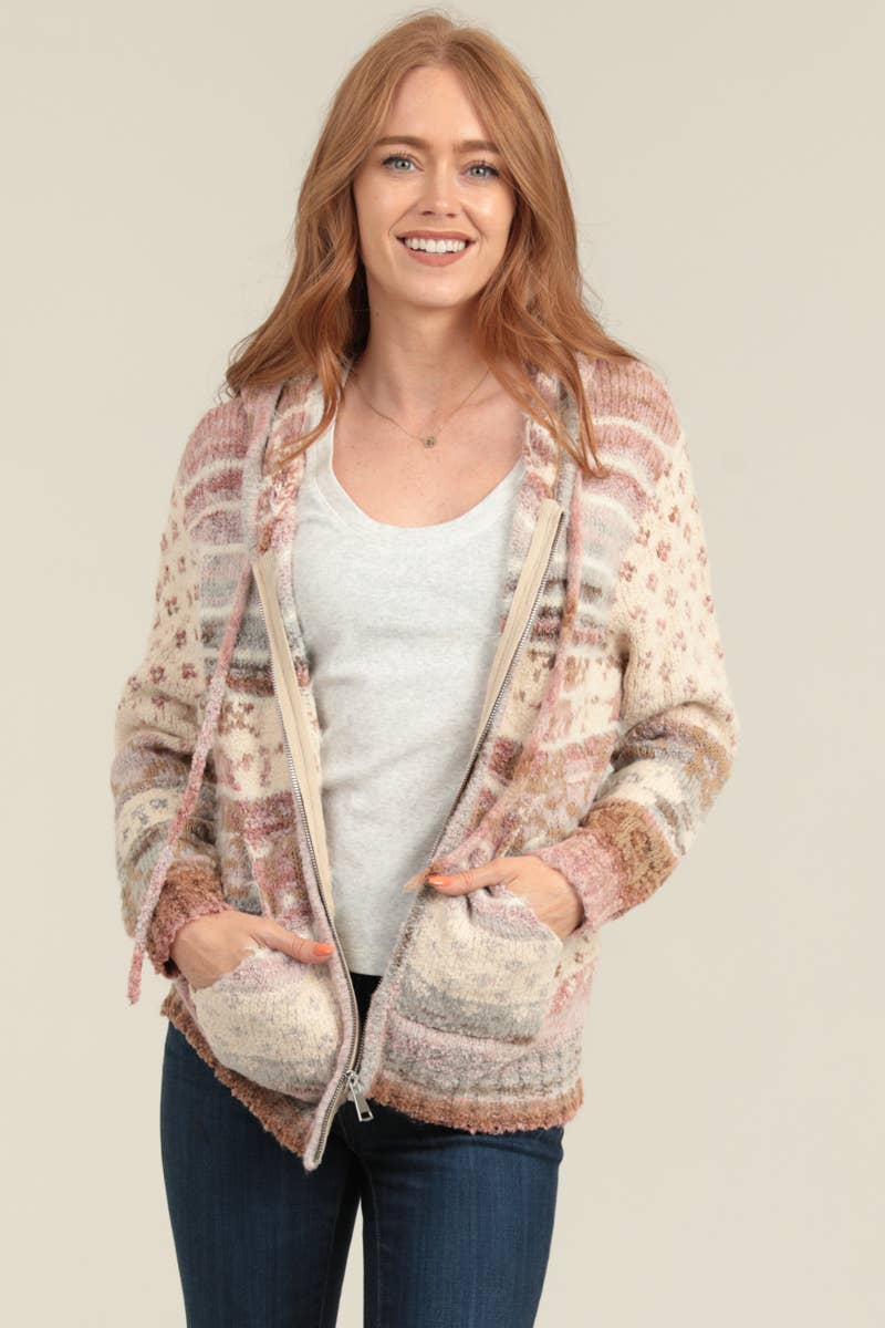 ANGIE - Wholesale Knit Sweater - Women's - XHS08-ASIS COZY ZIP FRONT HOODED CARDIGAN SWEATER W POCKETS11