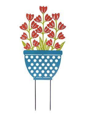 Polka Dot Flower Pot Garden Stake Décor Item # 17086 for wholesale by Napco