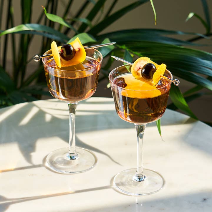 Viski - Wholesale Cocktail/Liquor Glass - Rayeâ„¢ Angled Crystal Nick & Nora Glasses - Set of 2