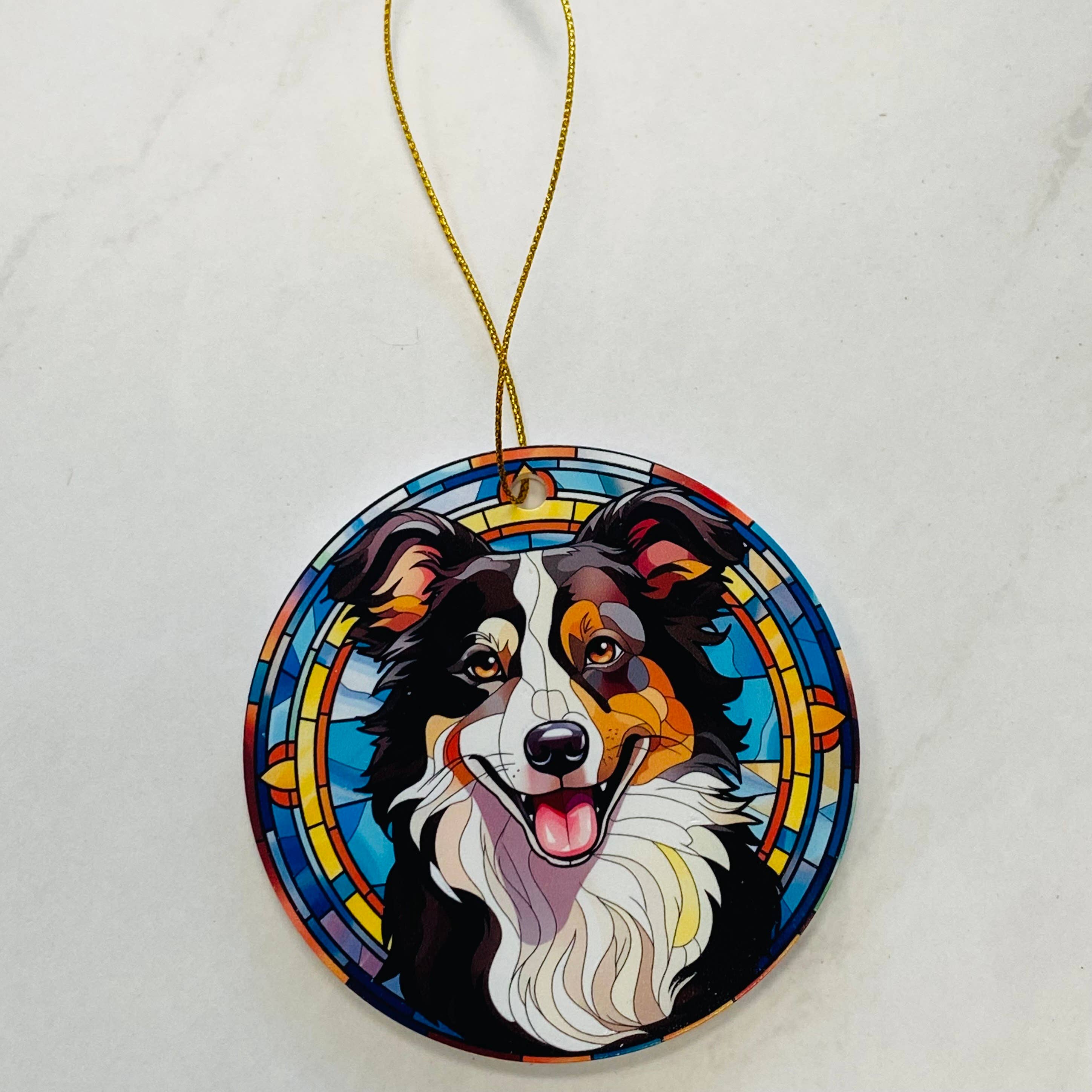 Spellbound Rose Creations - Wholesale Ornament - Border Collie Faux Stained Glass Dog Ornament - Christmas1