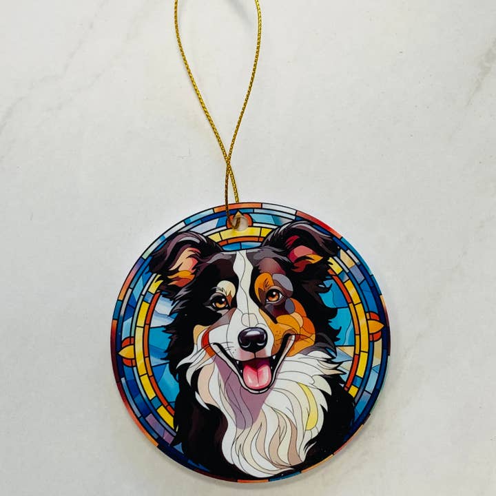 Spellbound Rose Creations - Wholesale Ornament - Border Collie Faux Stained Glass Dog Ornament - Christmas1