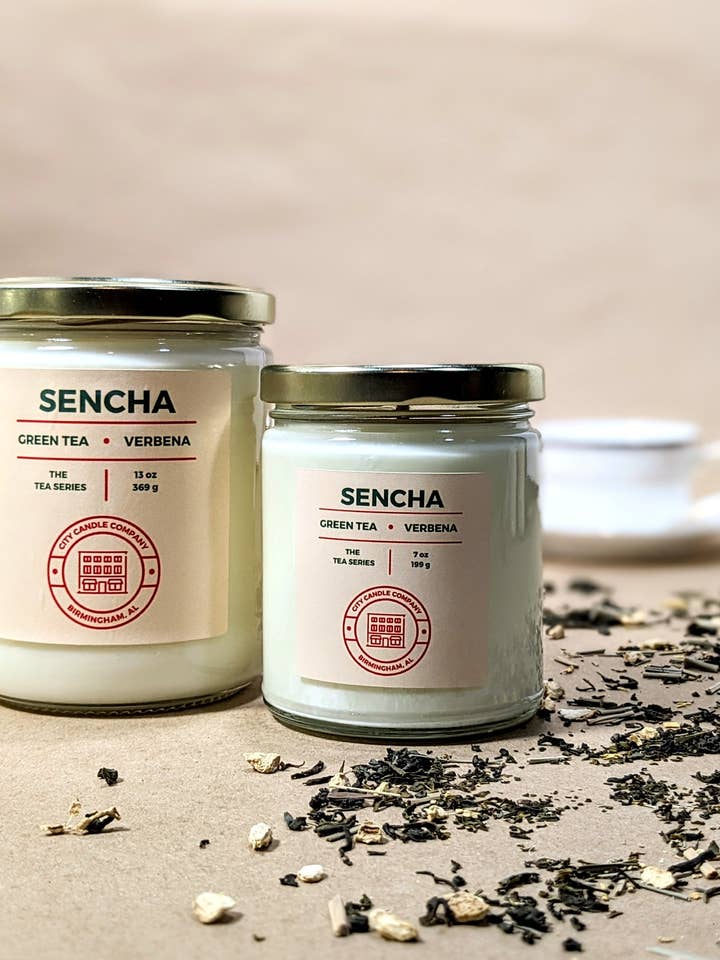 Sencha Green Tea Verbena Lemongrass Jar Candle for wholesale by City Candle Company