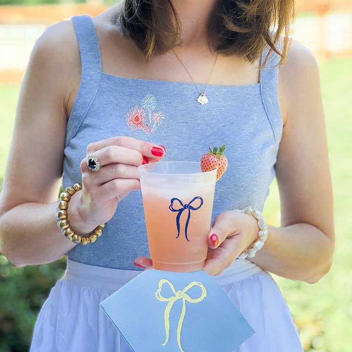 Simply Jessica Marie - Wholesale Wegwerpservet - Blue Bow luxe cocktailservetten in goudfolie, set van 204