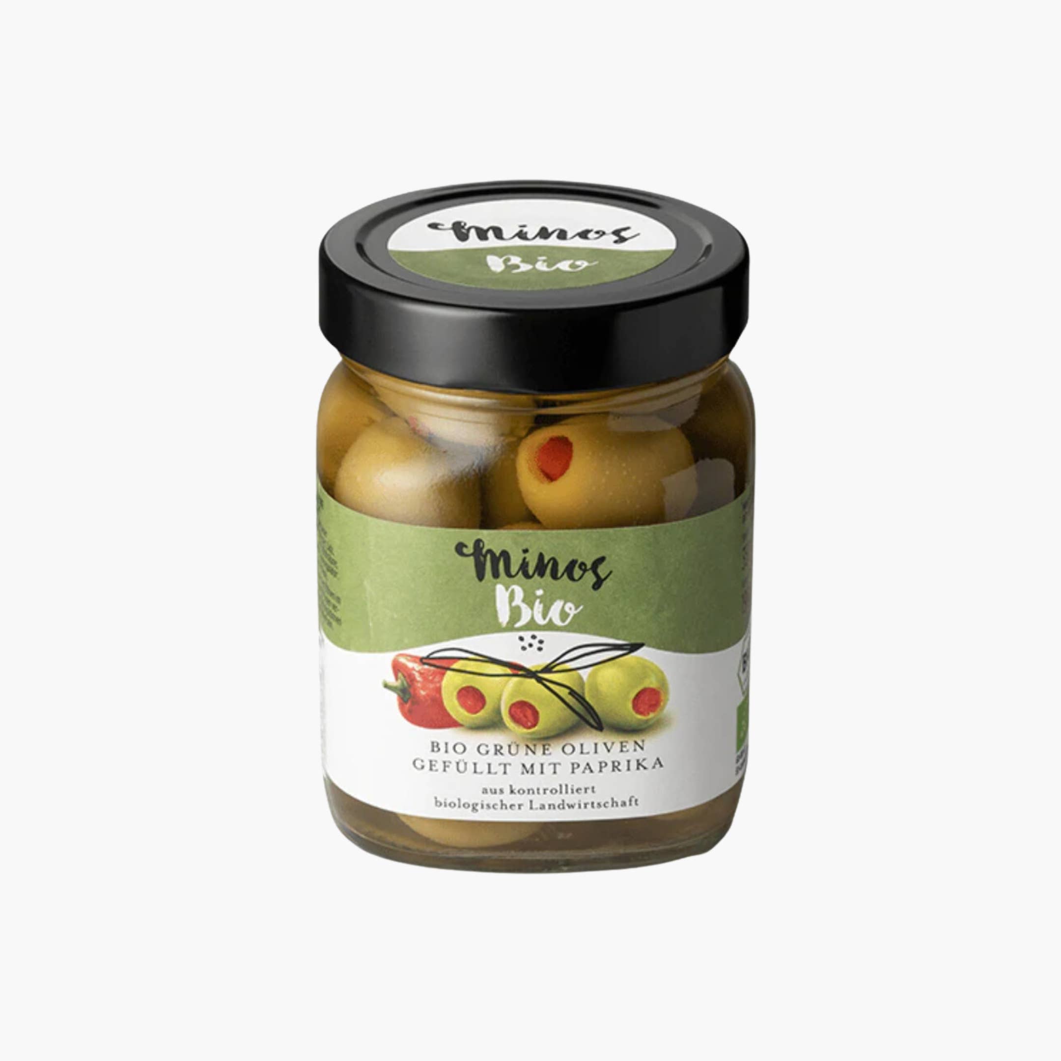 Minos - Wholesale Olives - Organic green olives with peppers 370ml