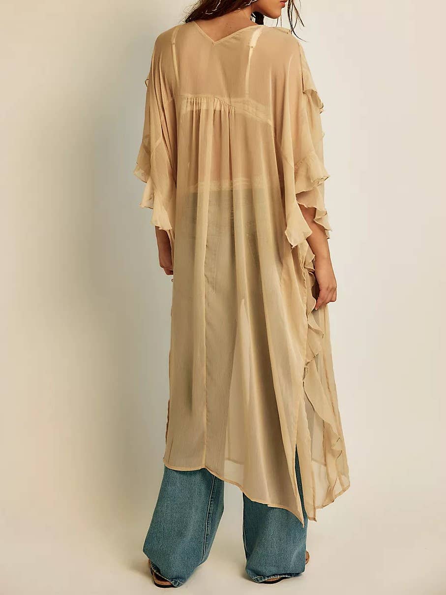 Rosa Clothing - Wholesale Jacket - Women's - Boho lightweight sheer ruffle maxi top duster kimono jacket16