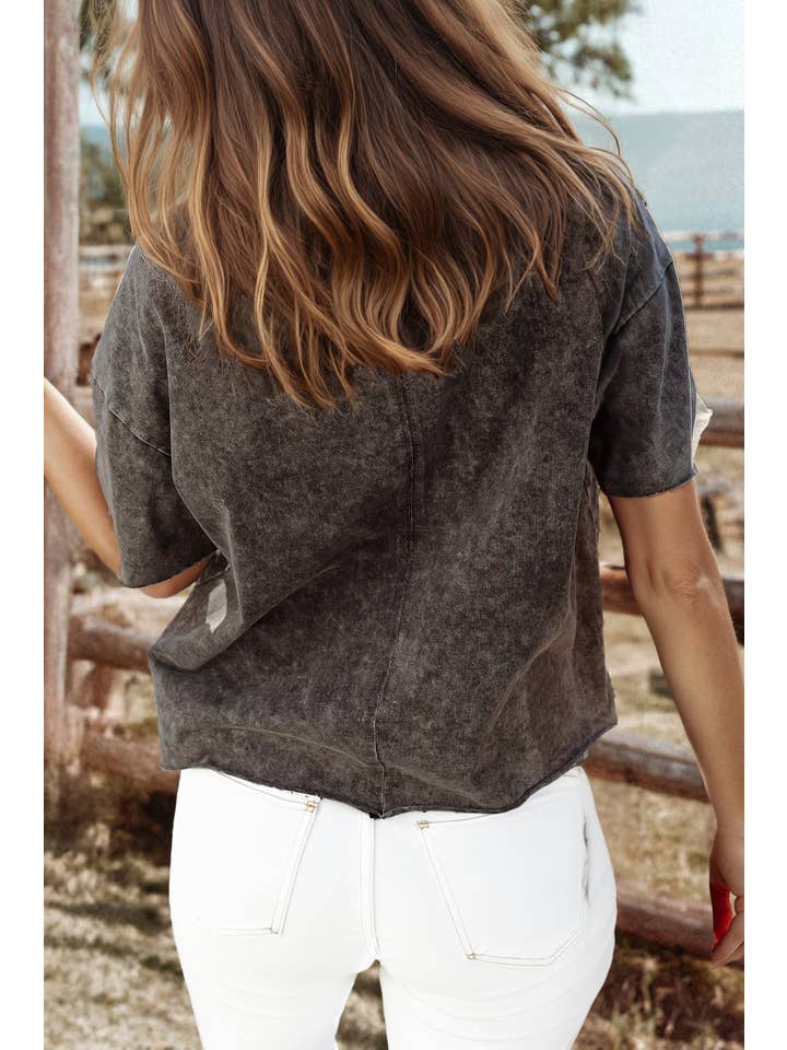 As shown Western Floral Embroidered Mineral Wash T Shirt for wholesale on Faire