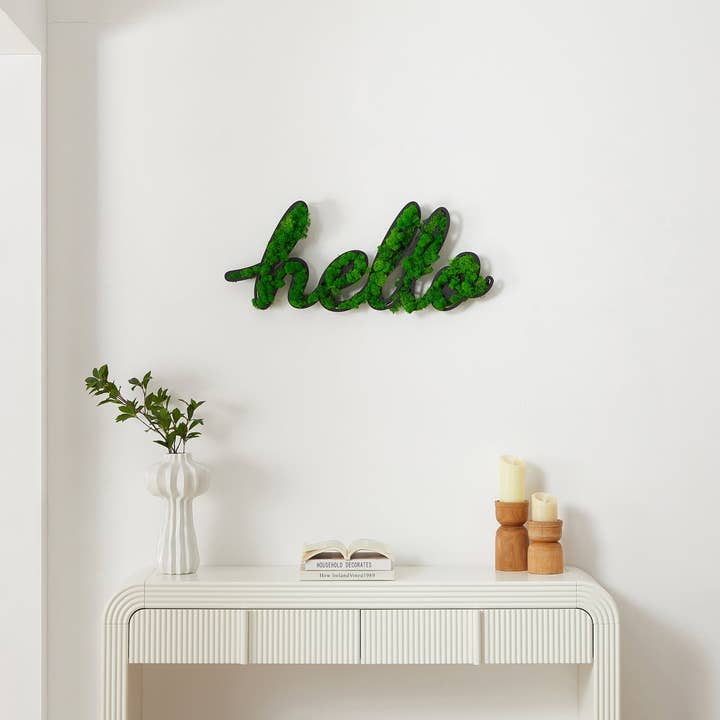 Orange County Decor - Wholesale Wall Accent - Hello Letter Art Moss Wall Decor Green Iron