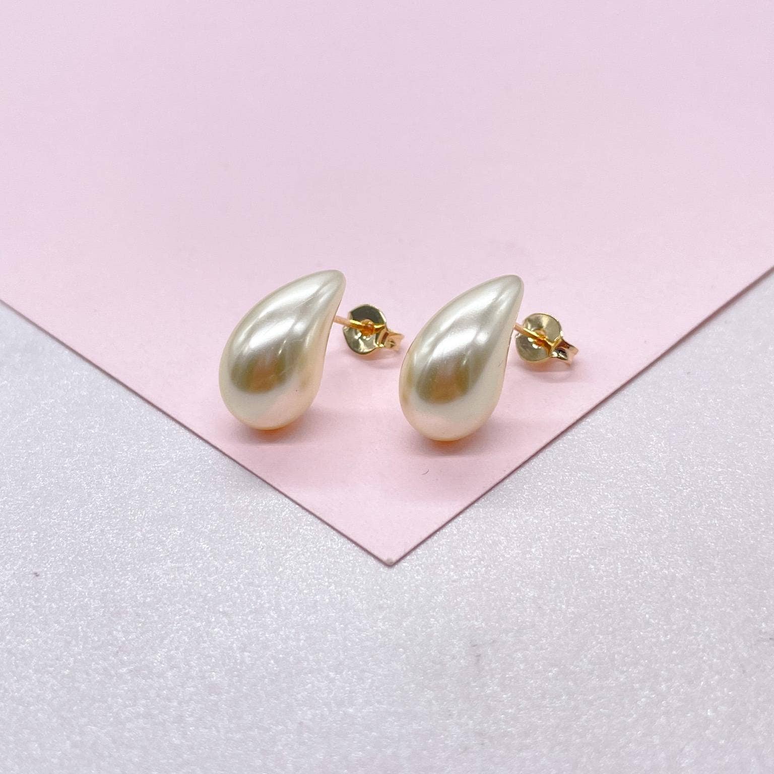 Milie - Wholesale Dangle Earrings - 18k GF Chunky Smooth Pearl Tear Drop Earring2