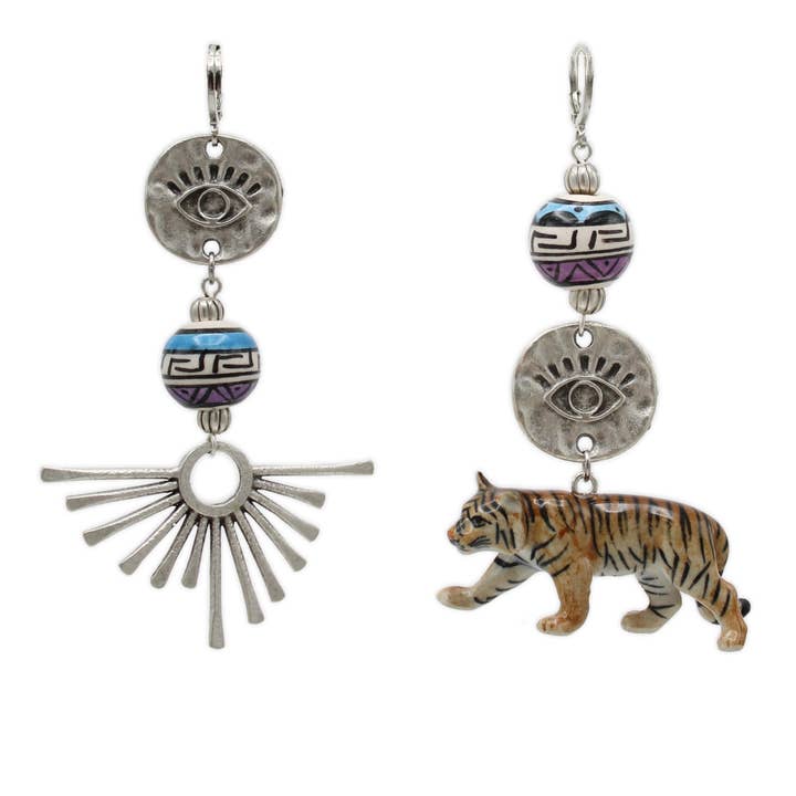 Tiger Sunburst Silver Earrings for wholesale by Midnight Foxes Studio