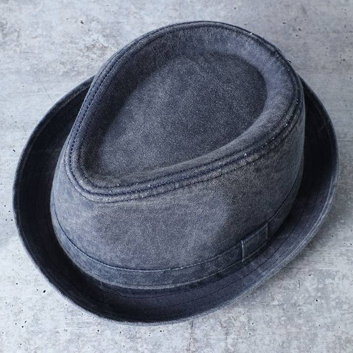 Fashion City - Wholesale Fedora - Women's - Washed Cotton Porkpie Fedora Hat with Folded Brim.2