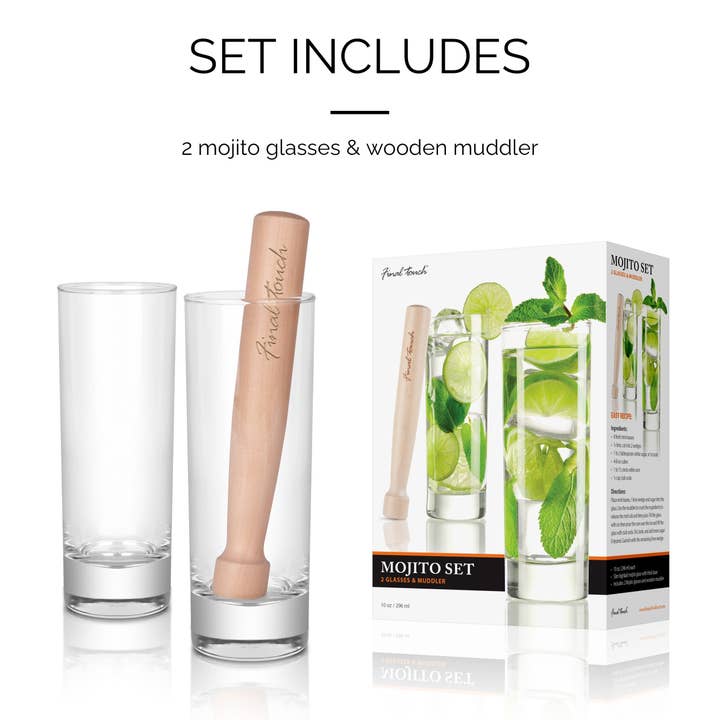 Final Touch - Wholesale Cocktail/Liquor Glass - Mojito Glass & Muddler Set