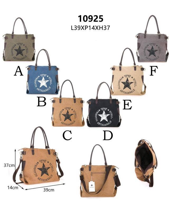 Chenson & Gorett - Wholesale Shoulder Bag - Women's - Vintage Design Canvas Shoulder Bag with Front Star0