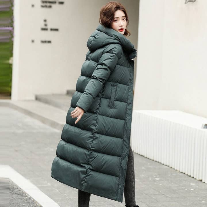 FurDecoration - Vente Manteau – femme - Manteau long en duvet de couleur unie brillante