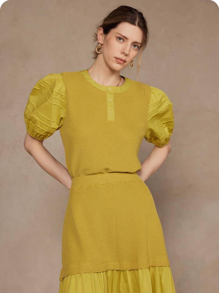 Strut & Bolt - Wholesale Blouse - Women's - Pintuck Puff Sleeve Textured Knit Top8