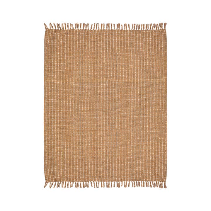 Casa Amarosa – wholesale Throw blanket – Cotton Boucle Small Checkered Throw Blanket Latte Ivory