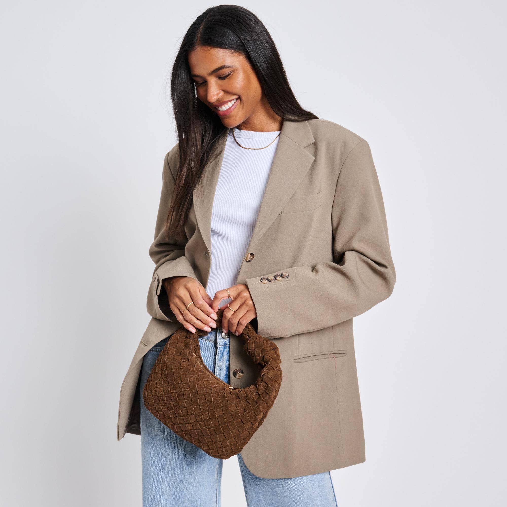 Moda Luxe - Vendita all'ingrosso Pochette - Donna - Pochette autunnale in vera pelle scamosciata intrecciata8