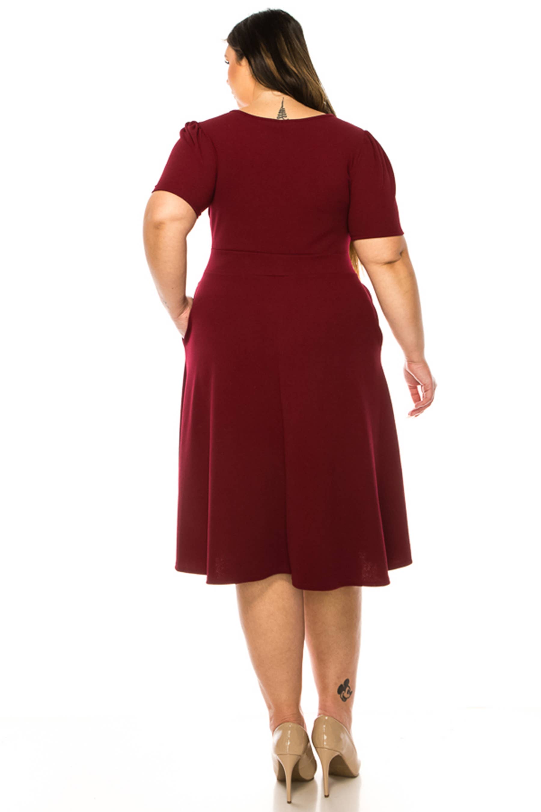 MOA COLLECTION - Wholesale Dress - Women's - Women's Plus Size Dress with Puff Sleeves and Keyhole Front10
